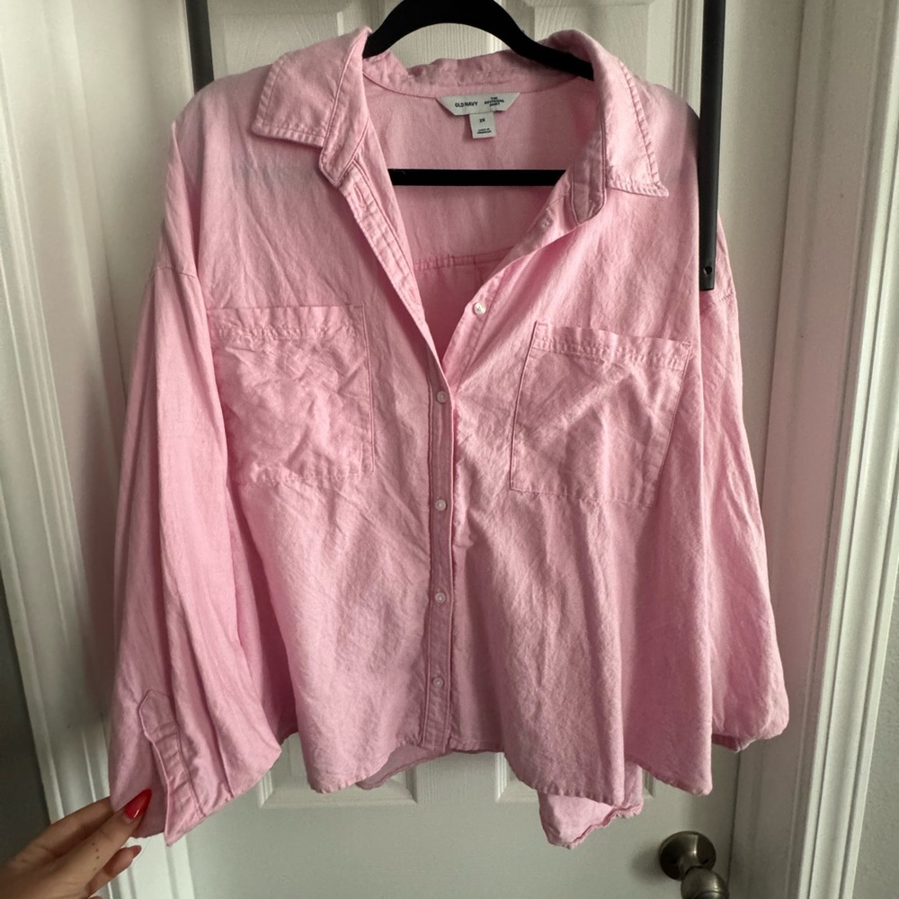 Old Navy Light Pink Boyfriend Button Down Shirt Size 2XL